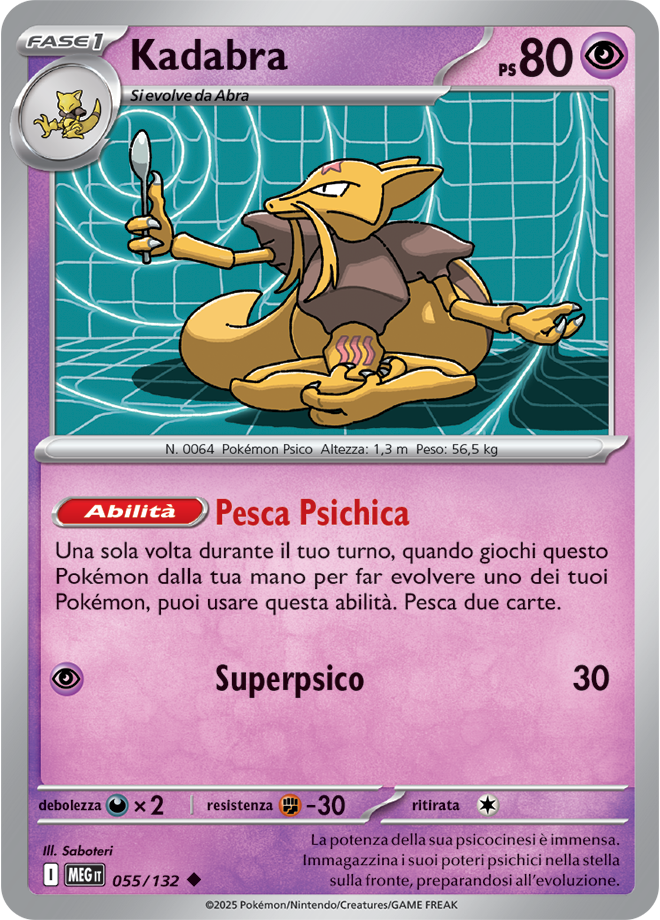 Kadabra MEG 055/132 Reverse Holo - ITA - Near Mint - Megaevoluzione - Carta Pokemon