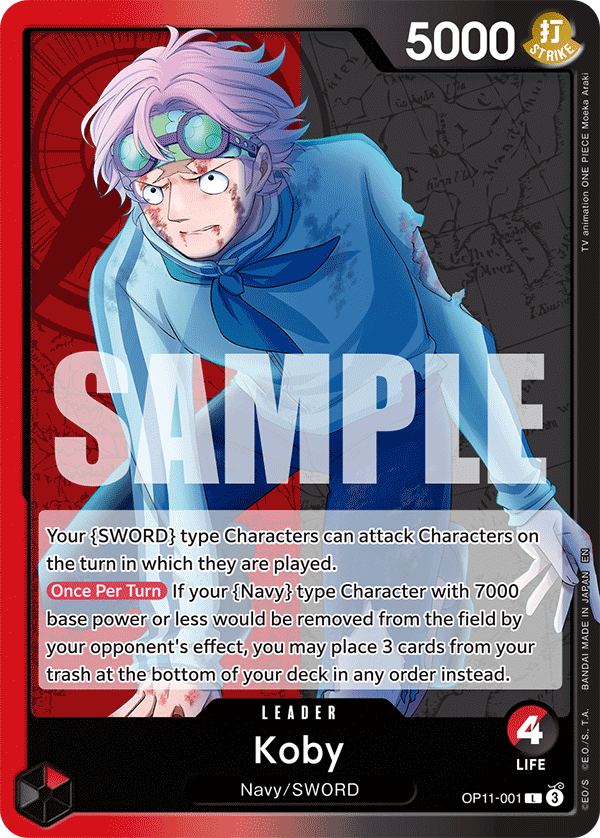 Koby OP11-001 V1 - Leader Rosso/Nero Leader - Near Mint - A Fist of Divine Speed - Carta One Piece Card Game