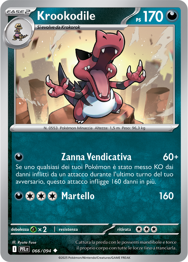 Krookodile PFL 066/094 Reverse Holo - ITA - Near Mint - Megaevoluzione - Fiamme Spettrali - Carta Pokemon