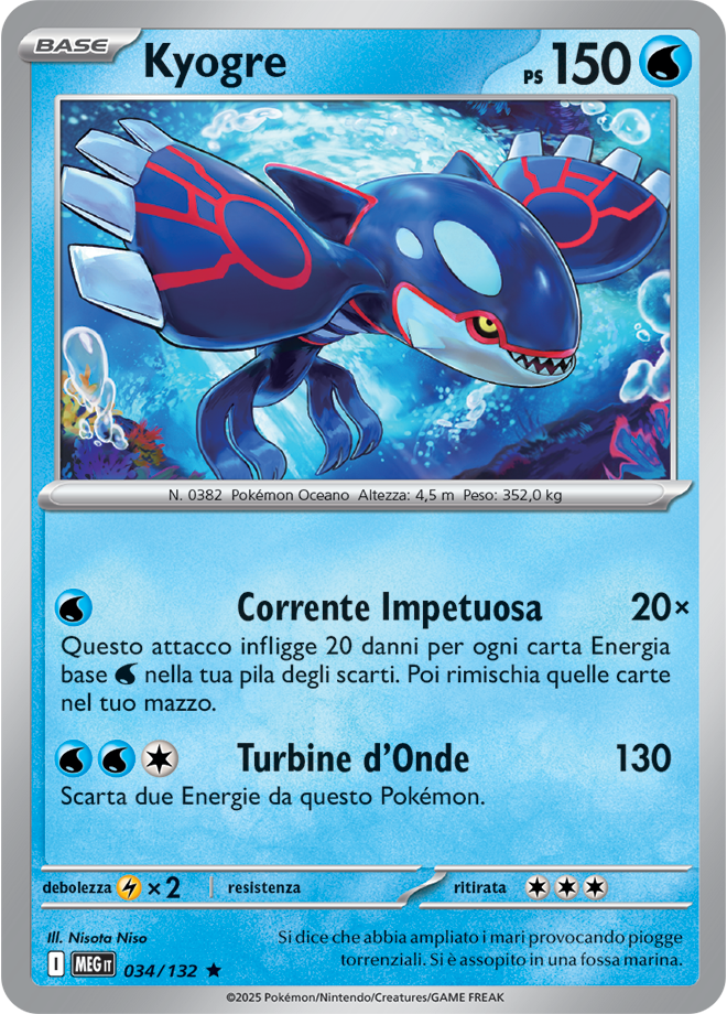 Kyogre MEG 034/132 Reverse Holo - ITA - Near Mint - Megaevoluzione - Carta Pokemon