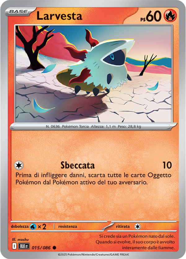 055Larvesta BLK 015/086 Reverse Holo - ITA - Near Mint - Scarlatto e Violetto - Luce Nera - Carta Pokemon