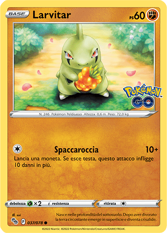Larvitar 037/078 Reverse Holo - ITA - Near Mint - Spada e Scudo - Pokemon GO - Carta Pokemon