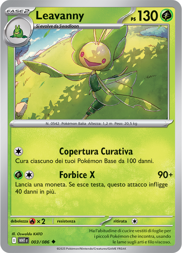 Leavanny WHT 003/086 Reverse Holo - ITA - Near Mint - Scarlatto e Violetto - Fuoco Bianco - Carta Pokemon