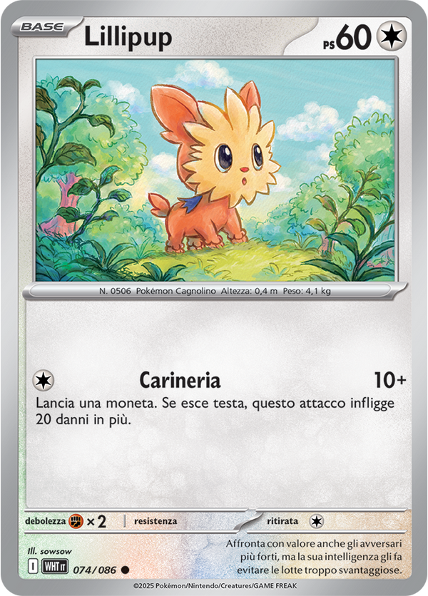 Lillipup WHT 074/086 Reverse Holo - ITA - Near Mint - Scarlatto e Violetto - Fuoco Bianco - Carta Pokemon
