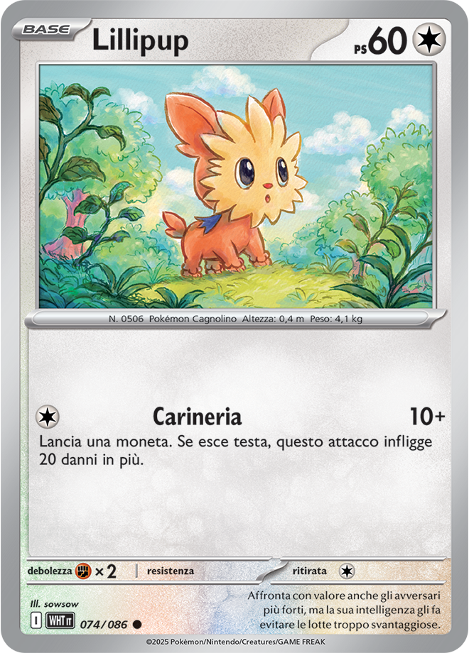 Lillipup WHT 074/086 Reverse Holo - ITA - Near Mint - Scarlatto e Violetto - Fuoco Bianco - Carta Pokemon
