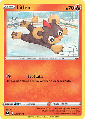 Litleo 028/196 Reverse Holo - ITA - Near Mint - Spada e Scudo - Origine Perduta - Carta Pokemon