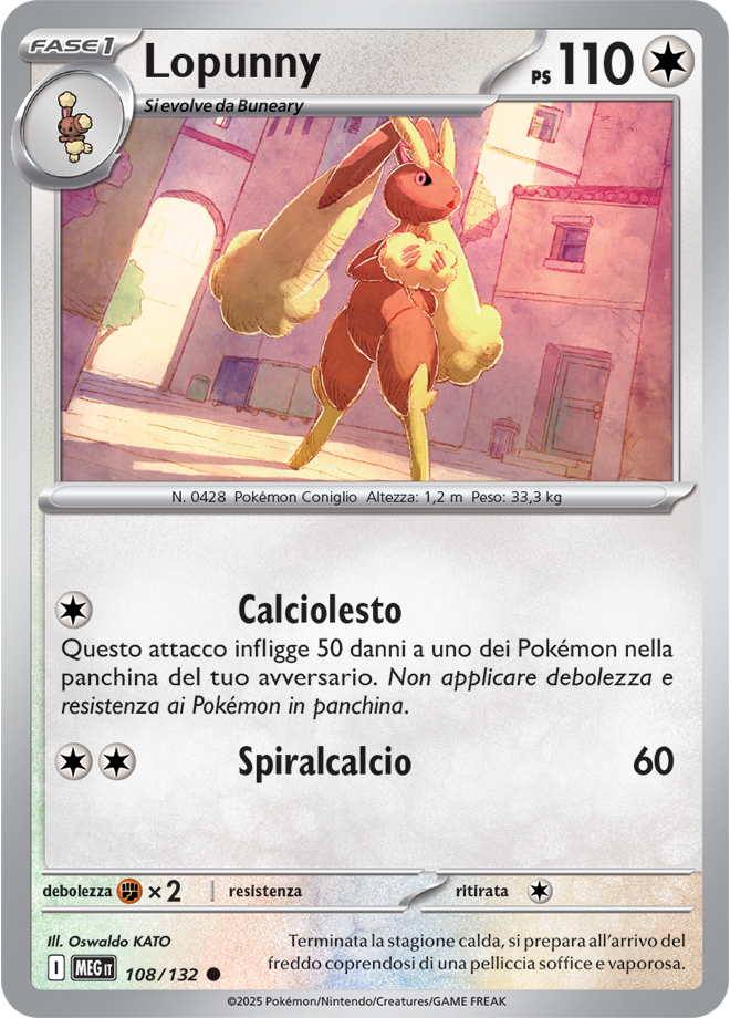 Lopunny MEG 108/132 Reverse Holo - ITA - Near Mint - Megaevoluzione - Carta Pokemon