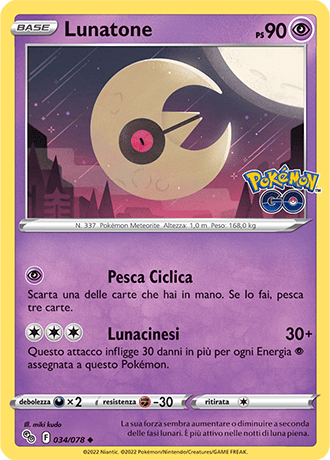 Lunatone 034/078 Reverse Holo - ITA - Near Mint - Spada e Scudo - Pokemon GO - Carta Pokemon