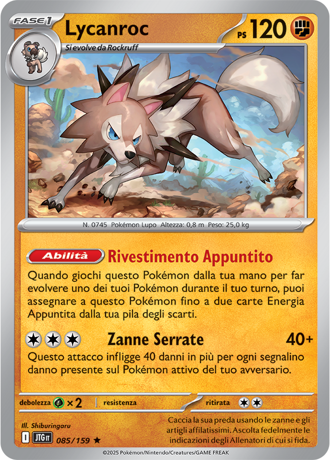 Lycanroc JTG 085/159 Holo - ITA - Near Mint - Scarlatto e Violetto - Avventure Insieme - Carta Pokemon