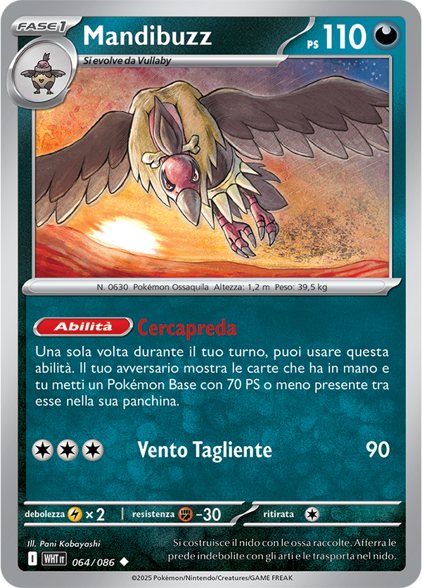 Mandibuzz WHT 064/086 Reverse Holo - ITA - Near Mint - Scarlatto e Violetto - Fuoco Bianco - Carta Pokemon