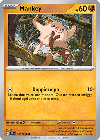 Mankey 098/191 Reverse Holo - ITA - Near Mint - Scarlatto e Violetto - Scintille Folgoranti - Carta Pokemon