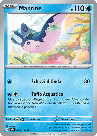 Mantine 040/191 Reverse Holo - ITA - Near Mint - Scarlatto e Violetto - Scintille Folgoranti - Carta Pokemon