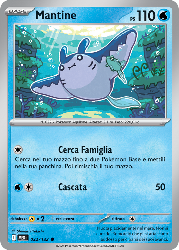 Mantine MEG 032/132 Reverse Holo - ITA - Near Mint - Megaevoluzione - Carta Pokemon