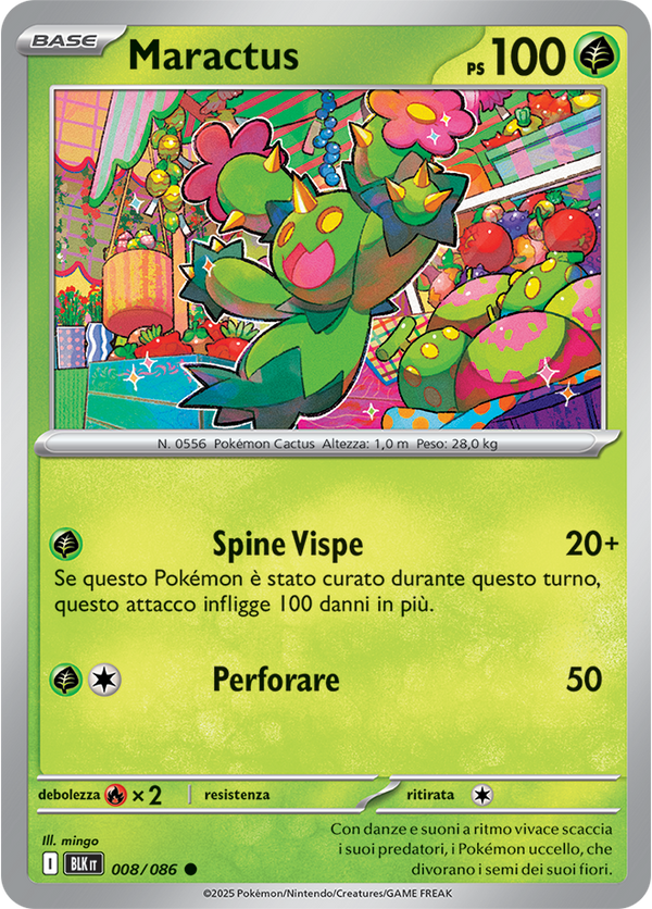 027Maractus BLK 008/086 Reverse Holo - ITA - Near Mint - Scarlatto e Violetto - Luce Nera - Carta Pokemon