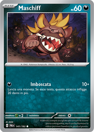 Maschiff 141/193 Reverse Holo - ITA - Near Mint - Scarlatto e Violetto - Evoluzioni a Paldea - Carta Pokemon