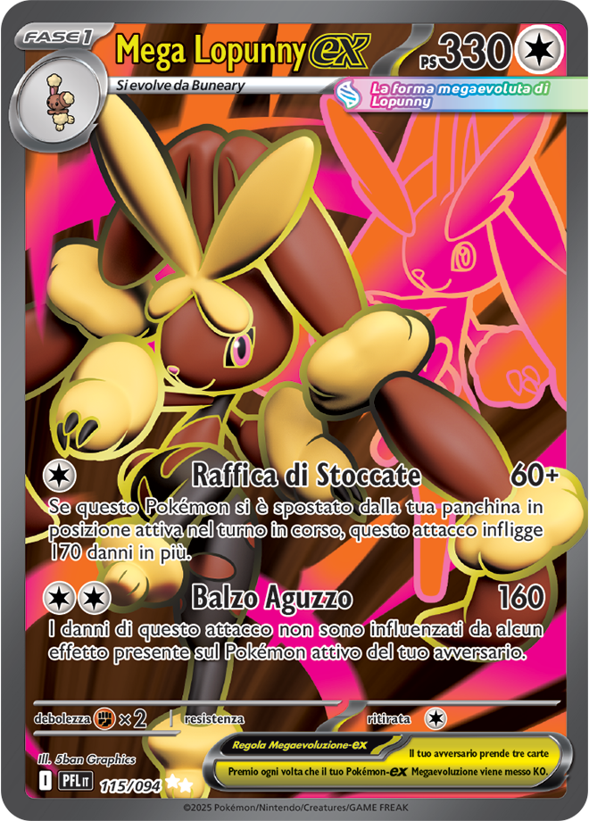 Mega Lopunny-ex PFL 115/094 - ITA - Near Mint - Megaevoluzione - Fiamme Spettrali - Carta Pokemon