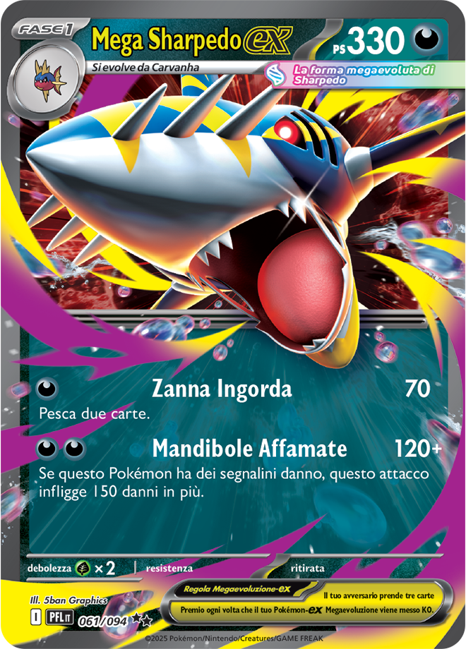 Mega Sharpedo-ex PFL 061/094 - ITA - Near Mint - Megaevoluzione - Fiamme Spettrali - Carta Pokemon