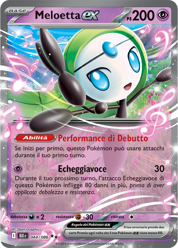 164Meloetta-ex BLK 044/086 - ITA - Near Mint - Scarlatto e Violetto - Luce Nera - Carta Pokemon