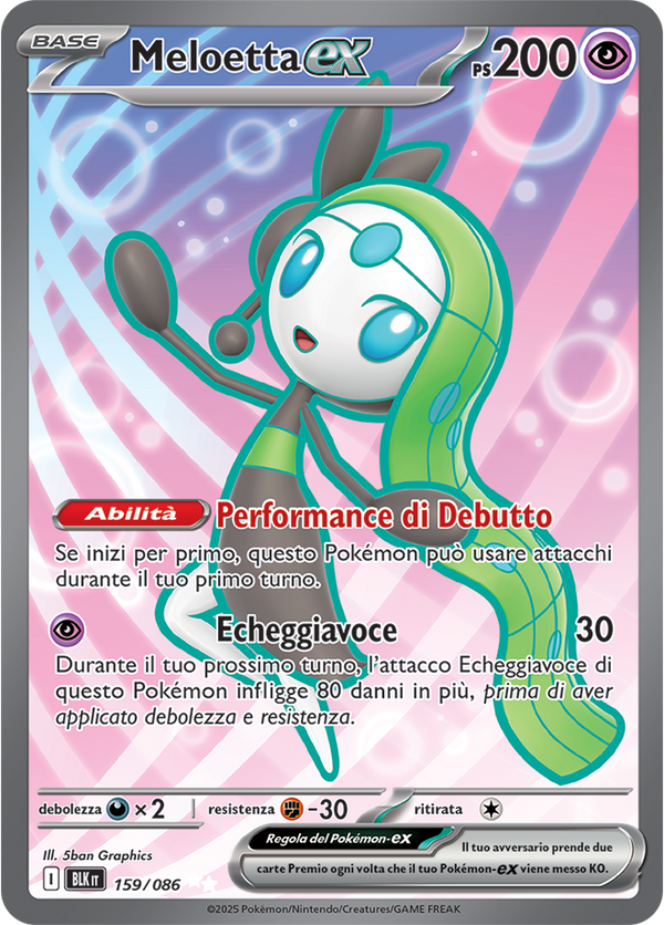 391Meloetta-ex BLK 159/086 Full Art - ITA - Near Mint - Scarlatto e Violetto - Luce Nera - Carta Pokemon