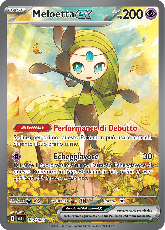 399Meloetta-ex BLK 167/086 Alternative Art - ITA - Near Mint - Scarlatto e Violetto - Luce Nera - Carta Pokemon