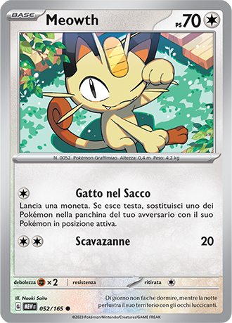 Meowth 052/165 Reverse Holo - ITA - Mint - Scarlatto e Violetto - 151 - Carta Pokemon