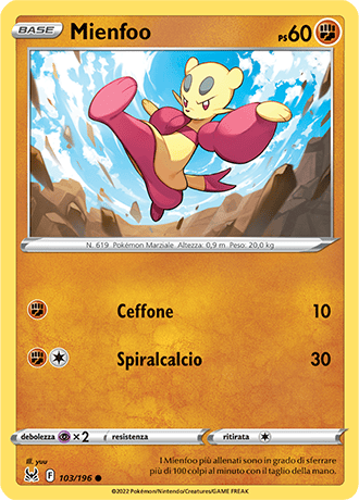 Mienfoo 103/196 Reverse Holo - ITA - Near Mint - Spada e Scudo - Origine Perduta - Carta Pokemon