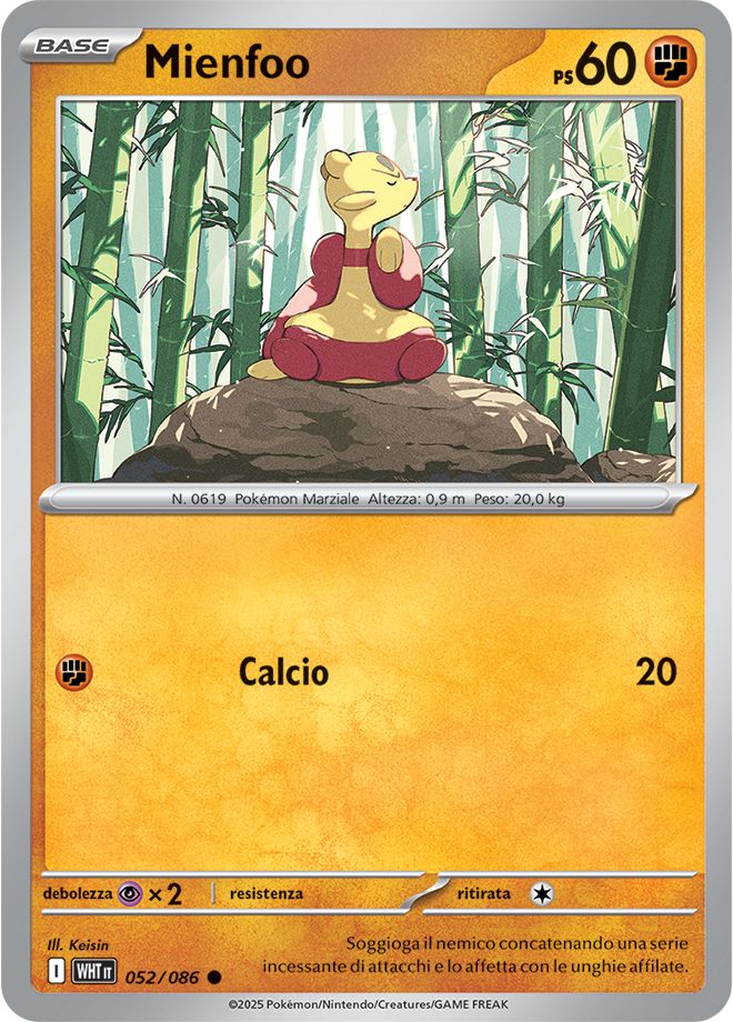 Mienfoo WHT 052/086 - ITA - Near Mint - Scarlatto e Violetto - Fuoco Bianco - Carta Pokemon