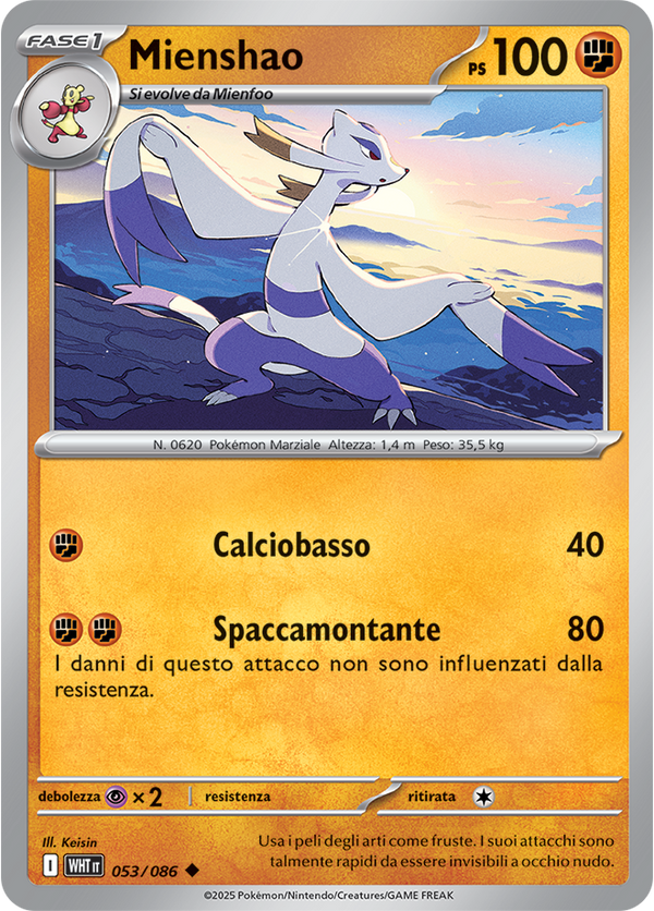 Mienshao WHT 053/086 Reverse Holo - ITA - Near Mint - Scarlatto e Violetto - Fuoco Bianco - Carta Pokemon