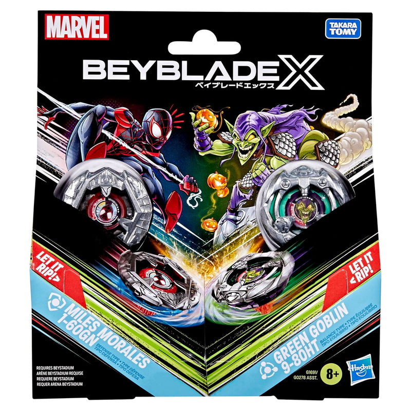 Miles Morales 1-60GN vs Green Goblin 9-80HT - G1691 G0278 ASST - BEYBLADE X con Lanciatori
