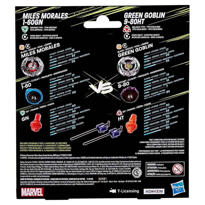 Miles Morales 1-60GN vs Green Goblin 9-80HT - G1691 G0278 ASST - BEYBLADE X con Lanciatori