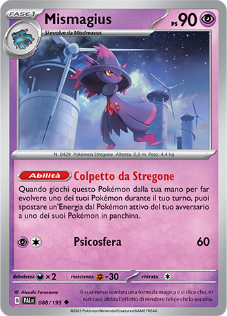 Mismagius 088/193 Reverse Holo - ITA - Near Mint - Scarlatto e Violetto - Evoluzioni a Paldea - Carta Pokemon