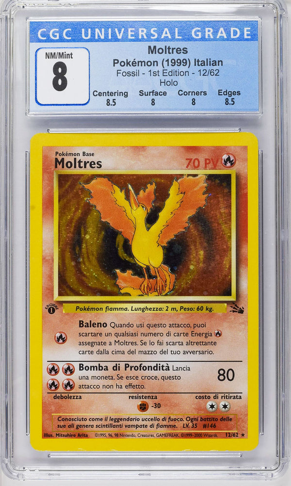 Moltres 012/062 - ITA - Near Mint to Mint -  Gradata CGC 8 - Serie Original - Fossil - Prima Edizione - Carta Pokemon
