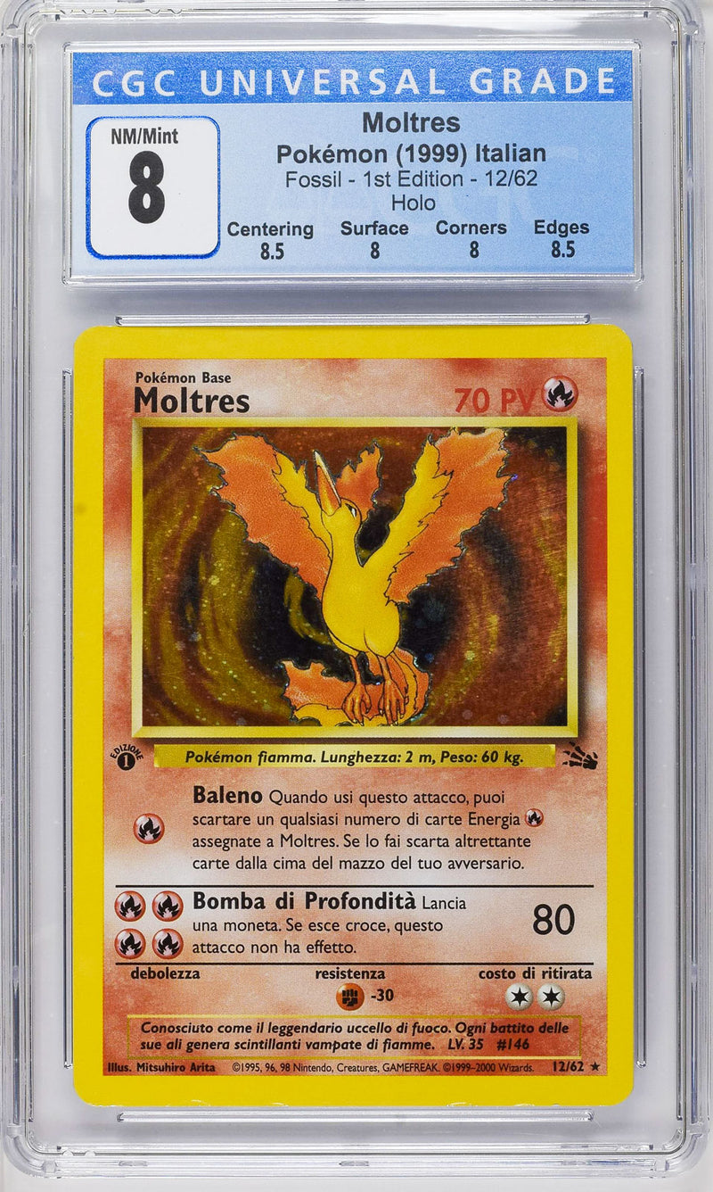Moltres 012/062 - ITA - Near Mint to Mint -  Gradata CGC 8 - Serie Original - Fossil - Prima Edizione - Carta Pokemon