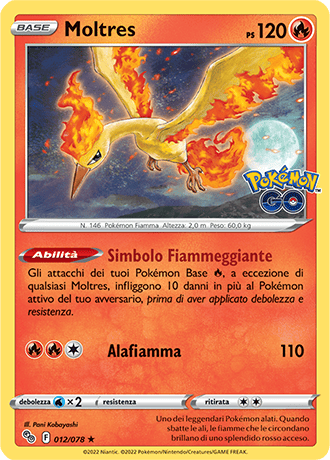 Moltres 012/078 Reverse Holo - ITA - Near Mint - Spada e Scudo - Pokemon GO - Carta Pokemon