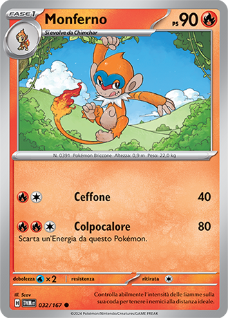 Monferno 032/167 Reverse Holo Comune - ITA - Near Mint - Scarlatto e Violetto - Crepuscolo Mascherato - Carta Pokemon