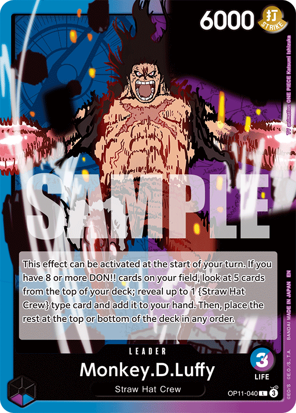 Monkey.D.Luffy OP11-040 V1 - Leader Blu/Viola Leader - Near Mint - A Fist of Divine Speed - Carta One Piece Card Game