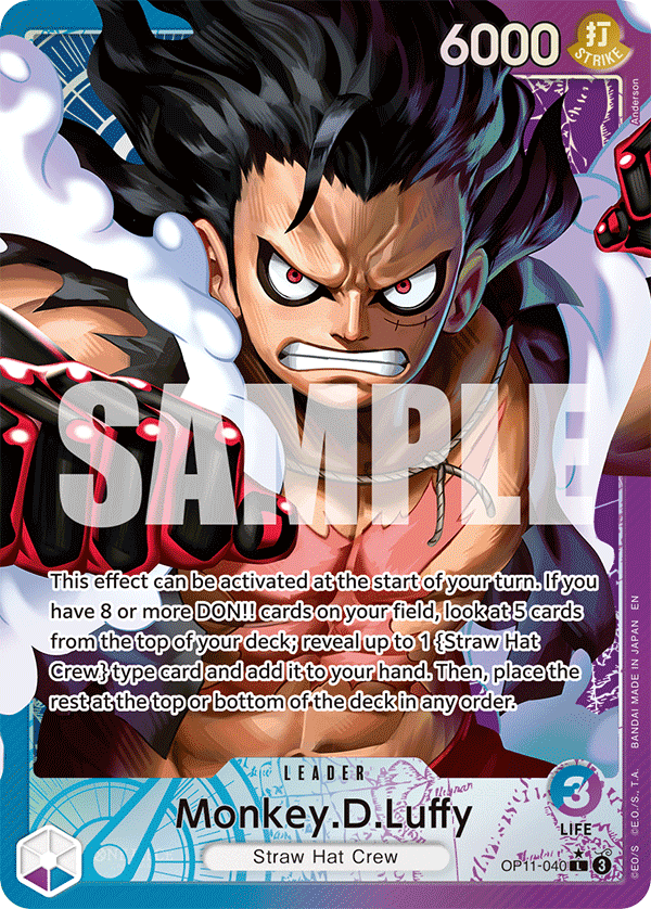 Monkey.D.Luffy OP11-040 V2 - Leader Blu/Viola Alternate Art - Near Mint - A Fist of Divine Speed - Carta One Piece Card Game