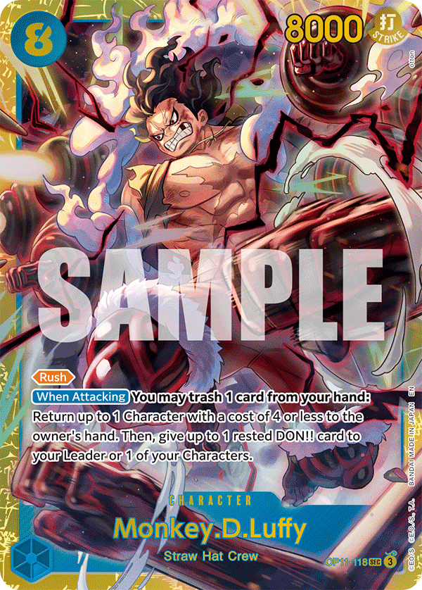 Monkey.D.Luffy OP11-118 V1 - Character Blu Secret Rare - Near Mint - A Fist of Divine Speed - Carta One Piece Card Game