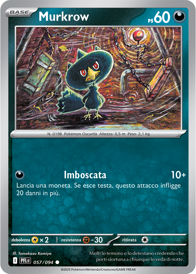 Murkrow PFL 057/094 Reverse Holo - ITA - Near Mint - Megaevoluzione - Fiamme Spettrali - Carta Pokemon