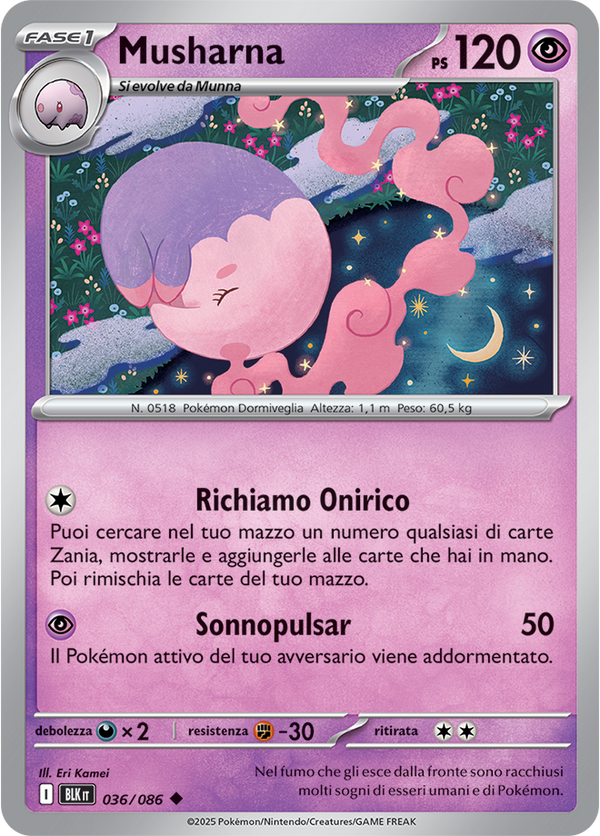 132Musharna BLK 036/086 - ITA - Near Mint - Scarlatto e Violetto - Luce Nera - Carta Pokemon