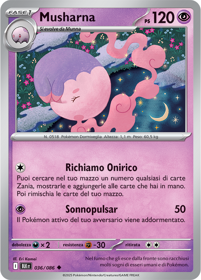 134Musharna BLK 036/086 Reverse Holo Poke Ball - ITA - Near Mint - Scarlatto e Violetto - Luce Nera - Carta Pokemon