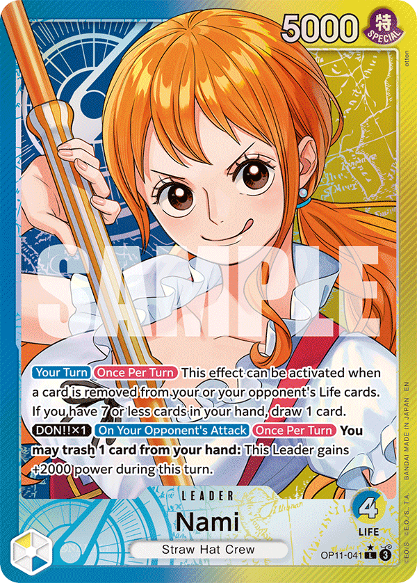 Nami OP11-041 V2 - Leader Blu/Giallo Alternate Art - Near Mint - A Fist of Divine Speed - Carta One Piece Card Game