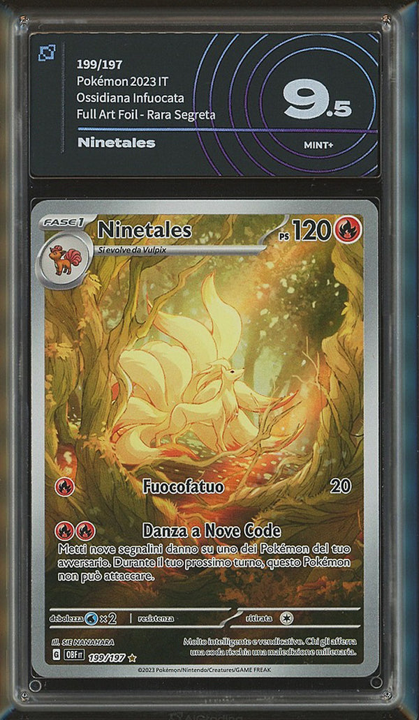 Ninetales 199/197 Illustrazione Rara - ITA - Mint+ - Gradata AIGRADING 9.5  - Scarlatto e Violetto - Ossidiana Infuocata - Carta Pokemon