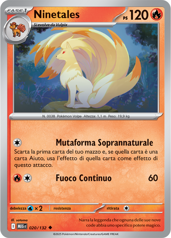 Ninetales MEG 020/132 Reverse Holo - ITA - Near Mint - Megaevoluzione - Carta Pokemon