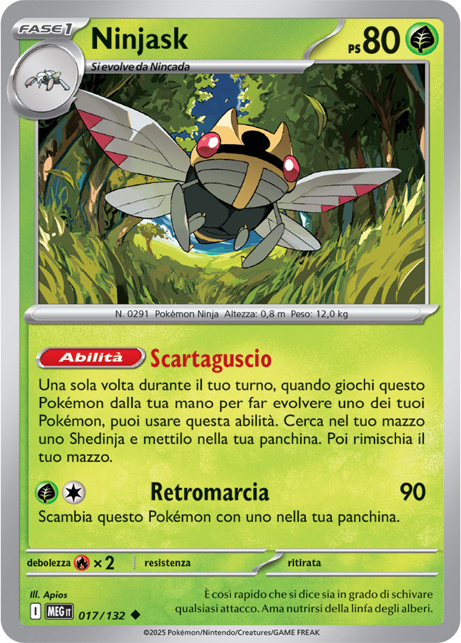 Ninjask MEG 017/132 Reverse Holo - ITA - Near Mint - Megaevoluzione - Carta Pokemon