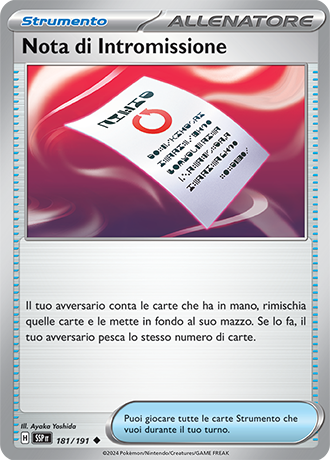 Nota di Intromissione 181/191 - ITA - Near Mint - Scarlatto e Violetto - Scintille Folgoranti - Carta Pokemon
