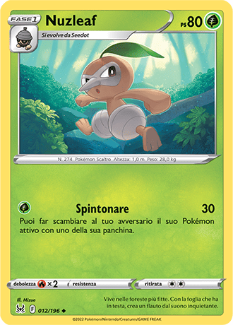 Nuzleaf 012/196 - ITA - Near Mint - Spada e Scudo - Origine Perduta - Carta Pokemon