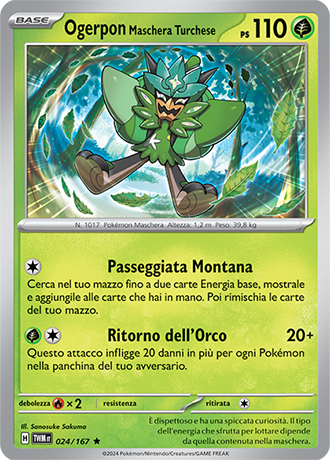 Ogerpon Maschera Turchese 024/167 Reverse Holo Rara - ITA - Near Mint - Scarlatto e Violetto - Crepuscolo Mascherato - Carta Pokemon