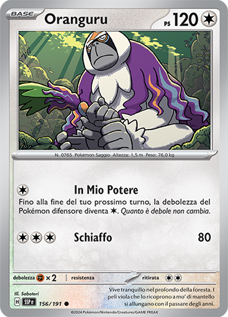 Oranguru 156/191 Reverse Holo - ITA - Near Mint - Scarlatto e Violetto - Scintille Folgoranti - Carta Pokemon