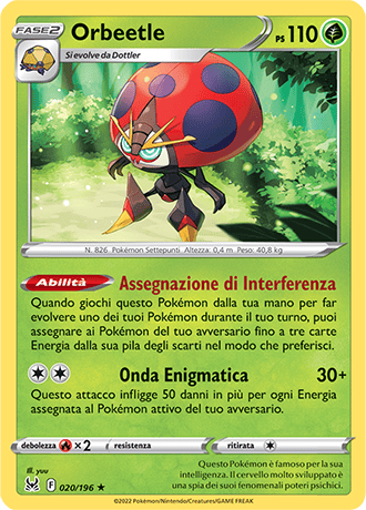 Orbeetle 020/196 Reverse Holo - ITA - Near Mint - Spada e Scudo - Origine Perduta - Carta Pokemon